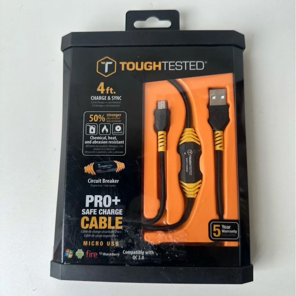 TOUGH TESTED 4 Ft Charge & Sync PRO+ Safe Charge Cable Micro USB